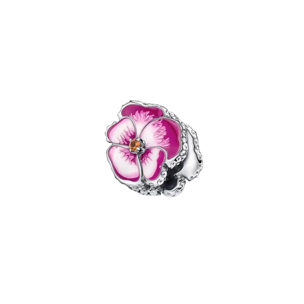 Pansy sterling silver charm with clear c