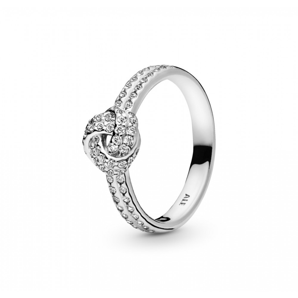 Love knot silver ring with clear cubic z